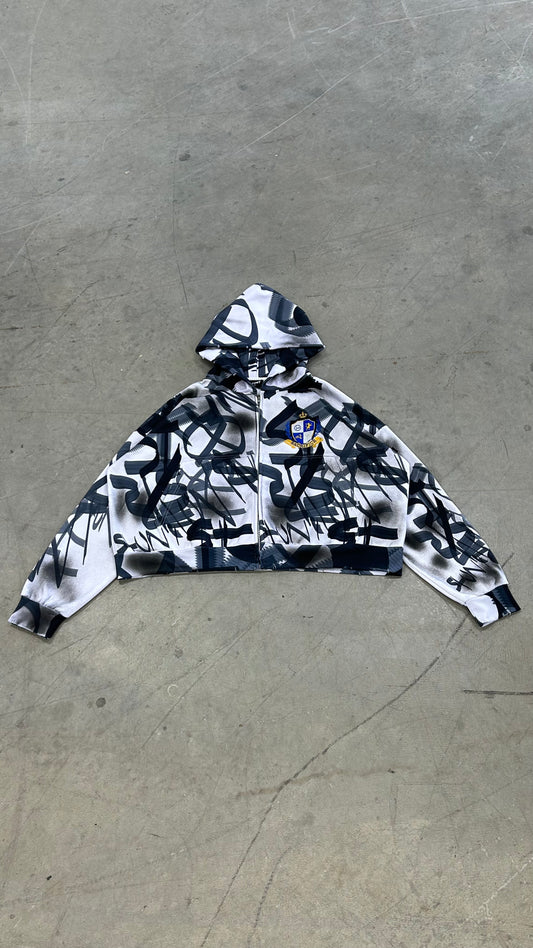 WHITE GRAFFITI ZIP HOODIE
