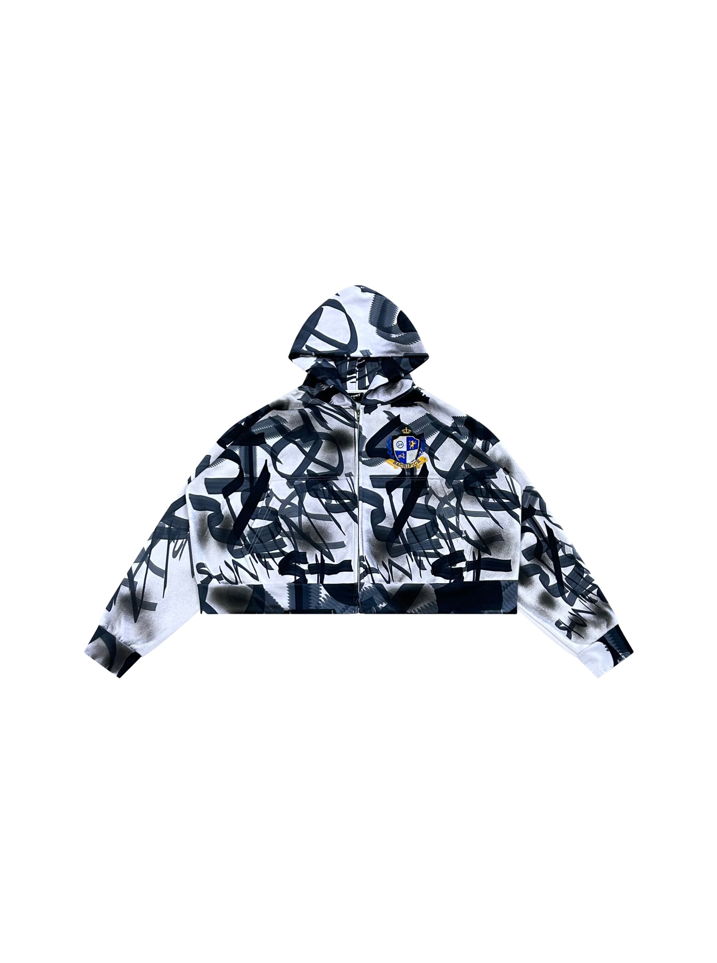 WHITE GRAFFITI ZIP HOODIE