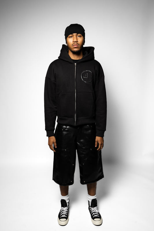 BLACK LEATHER ZIP